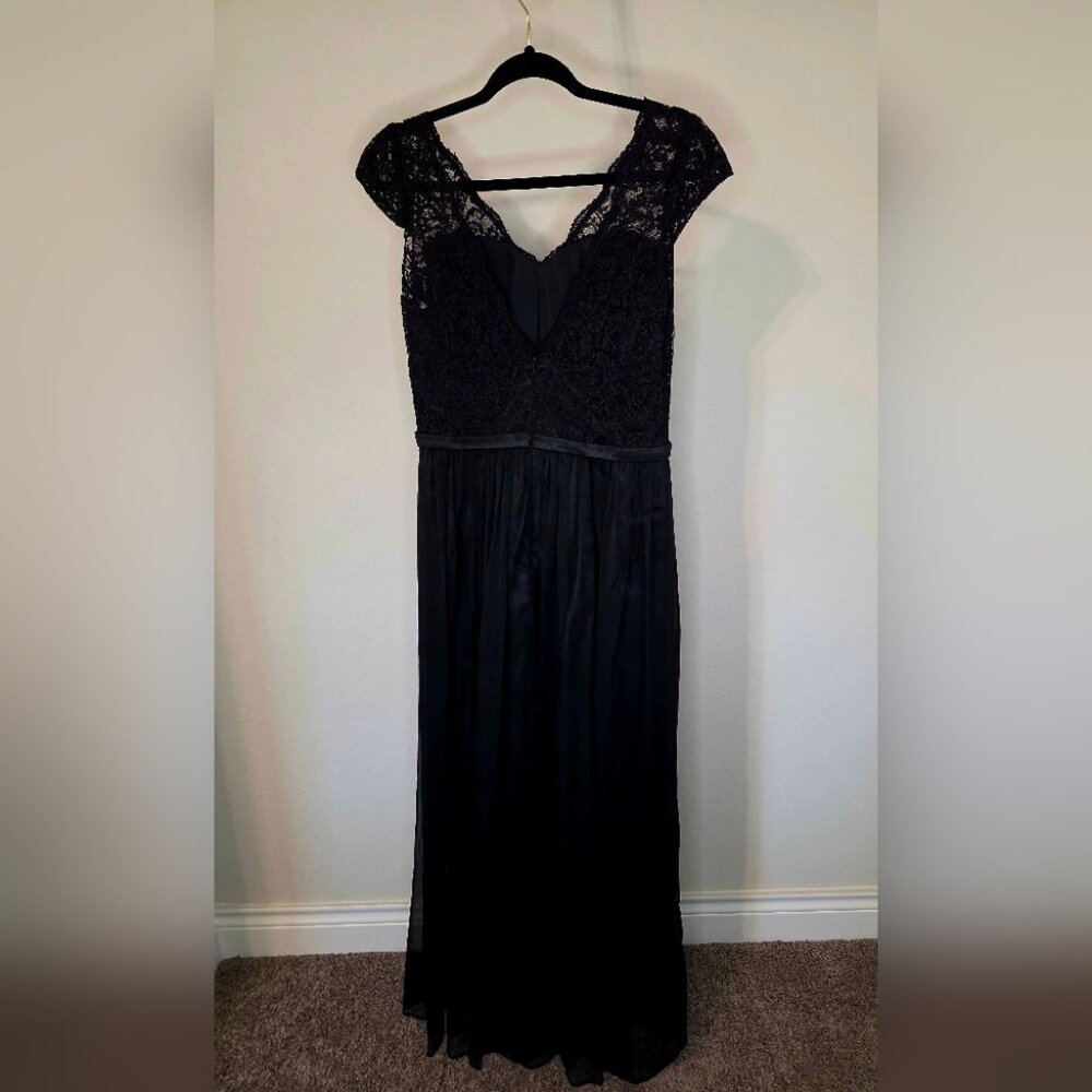 Belsoie Black Lace & Chiffon Cap Sleeve Gown UK 14 US 12 EU 40